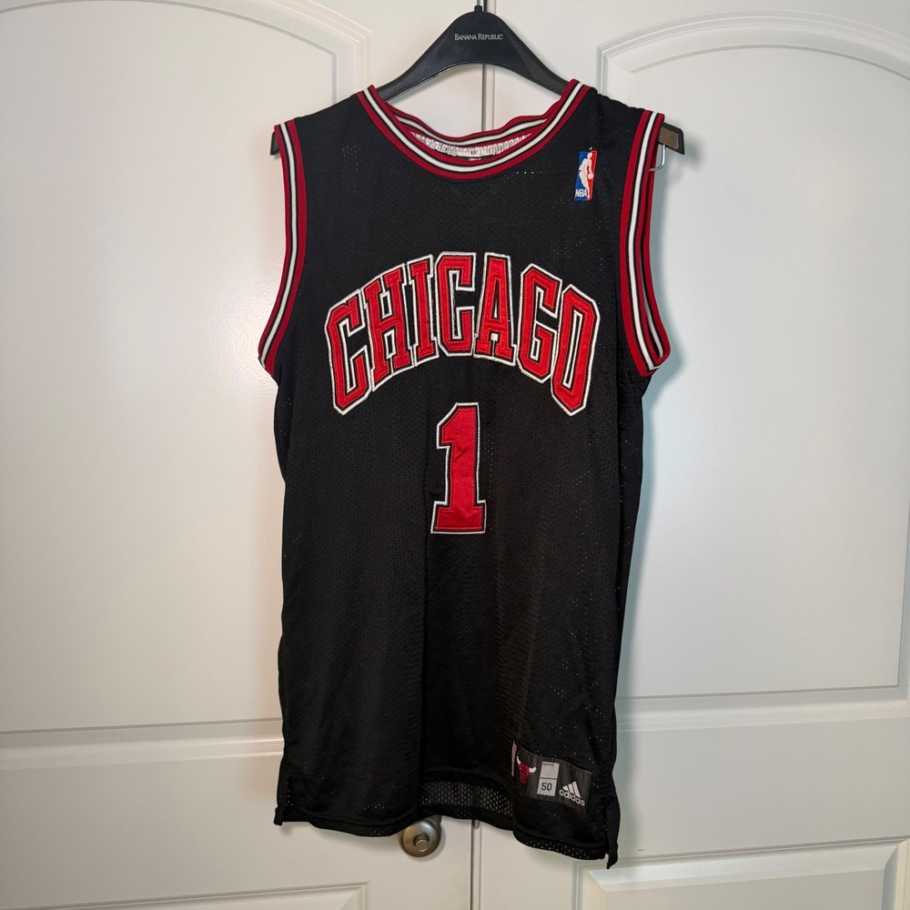 Adidas Chicago Bulls Derrick Rose 1 NBA Jersey Black Mens Size 50 Authentic